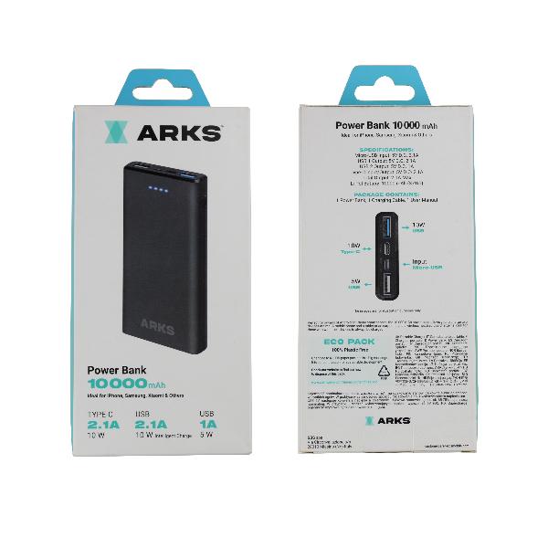 POWER BANK ARKS 10000MAH - NEGRO - CAPACIDAD REAL