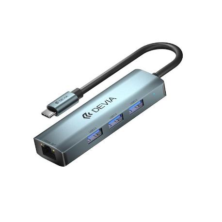 ADAPTADOR HUB 4 EN 1 DEVIA EC621 USB-C 3.1 A 3X USB 3.0 + RJ45 GRIS OSCURO