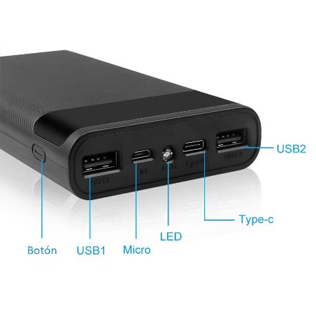 POWER BANK 20000MAH NEGRA - CAPACIDAD REAL 